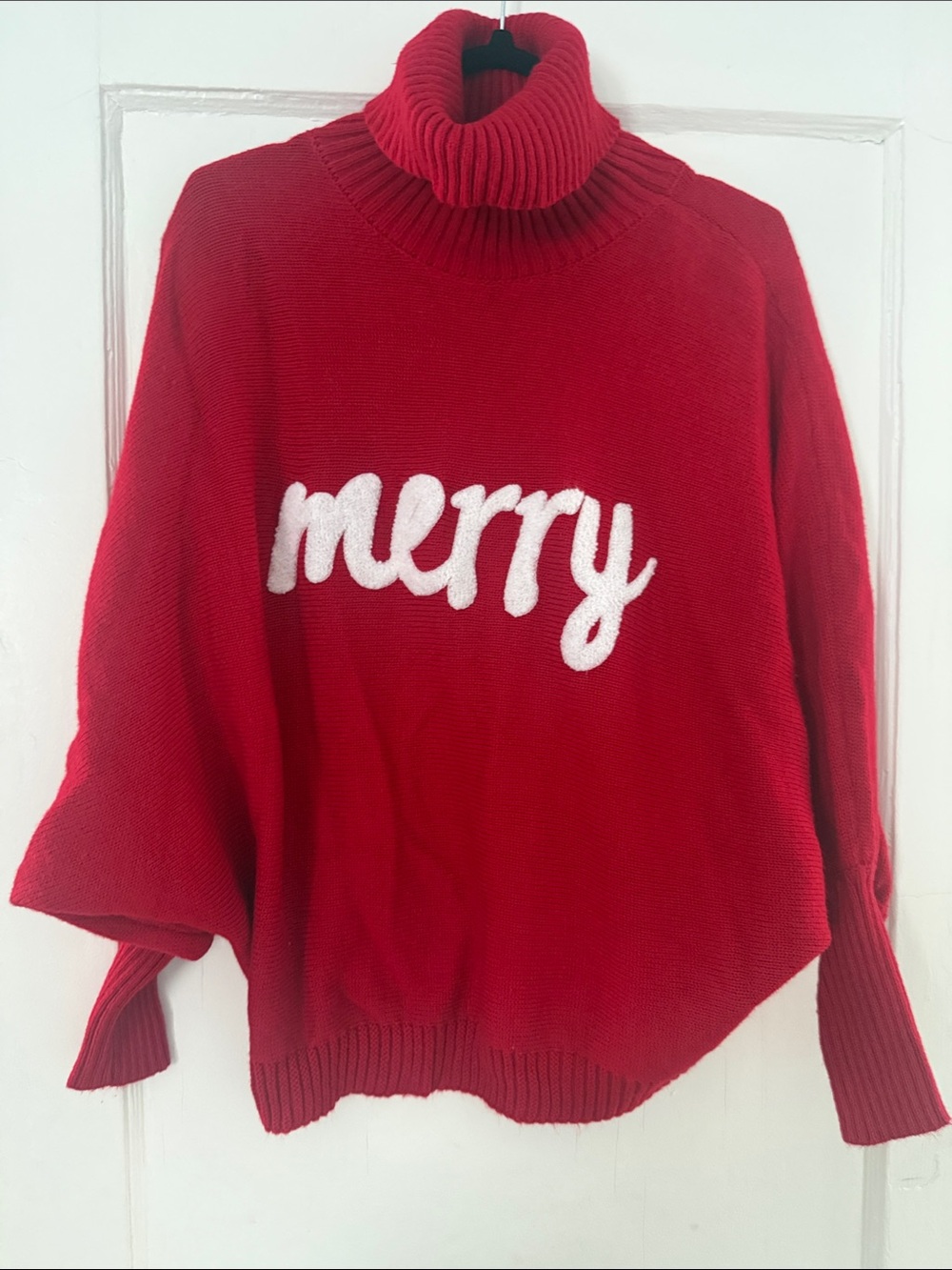 Red "Merry" Turtleneck Sweater - Women's Cozy Holiday Pullover